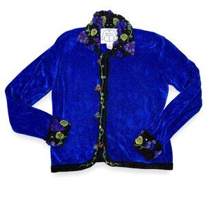 Vintage Grapes Vineyard Blue Chenille Sweater Artsy Grandmacore Novelty Small